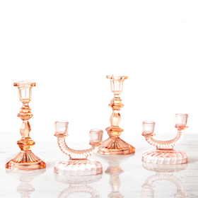 pink depression glass decor rental