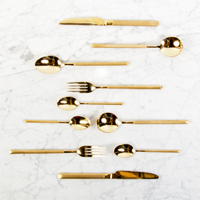 The Perfec Table matte gold flatware rental cutlery rental toronto