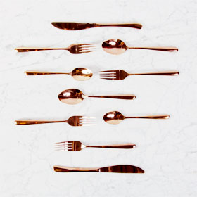 The Perfec Table rose gold flatware rental cutlery rental toronto