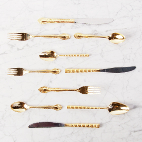 The Perfec Table vintage gold flatware rental cutlery rental toronto