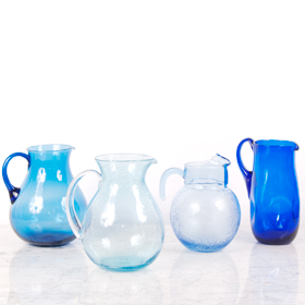 blue glass pitcher rental barware rental